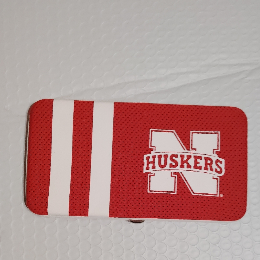 Red Huskers University Wallet with White Stripes